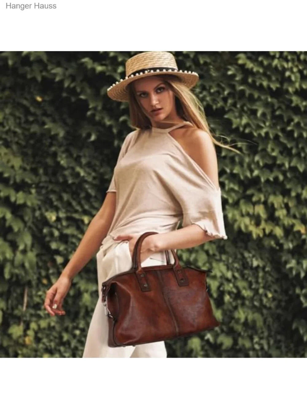 Vintage Leather Satchel Handbag Shoulder Crossbody Bag Tote